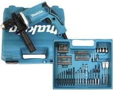 Makita HP1631KX3 1-Gang-Schlagbohrmaschine Schlagbohrer 710 Watt 74 teilig Koffer blau