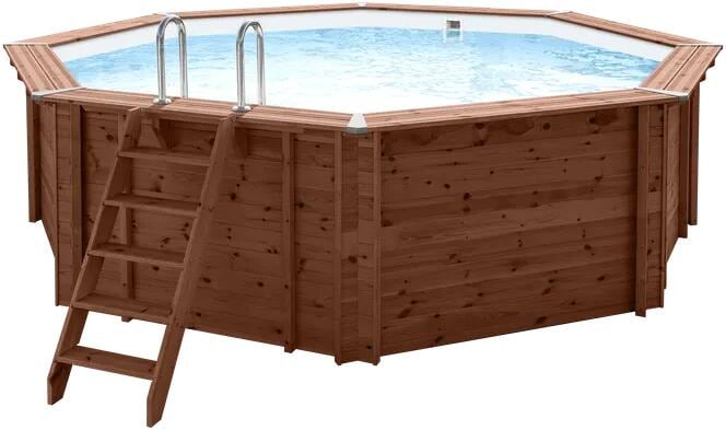 Interline Pro-Line Sumatra Holz-Pool Basic Pool Ø 530x138cm achteckig Innenhülle Einstiegsleiter blau