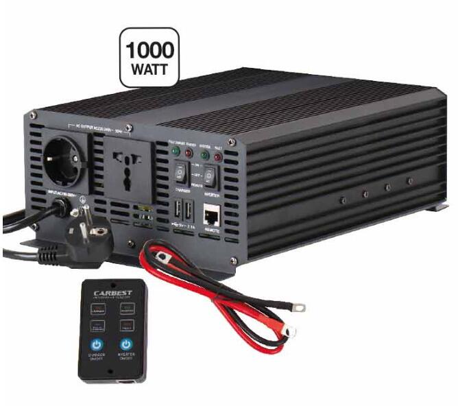 Carbest Sinus-Wechselrichter Inverter Netzvorrangschaltung Ladegerät 1000 Watt Camping schwarz