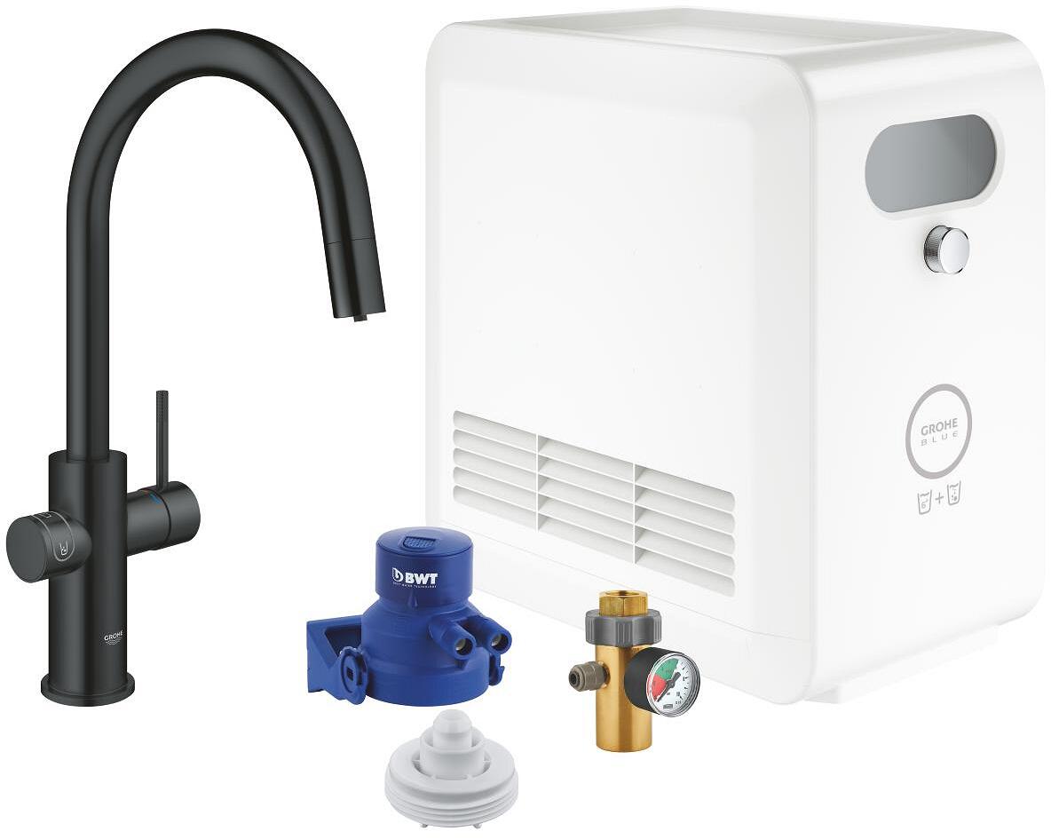 GROHE Blue Professional Einhand-Spültischbatterie C Auslauf Mousseurauslauf herausziehbar Bluetooth velvet black