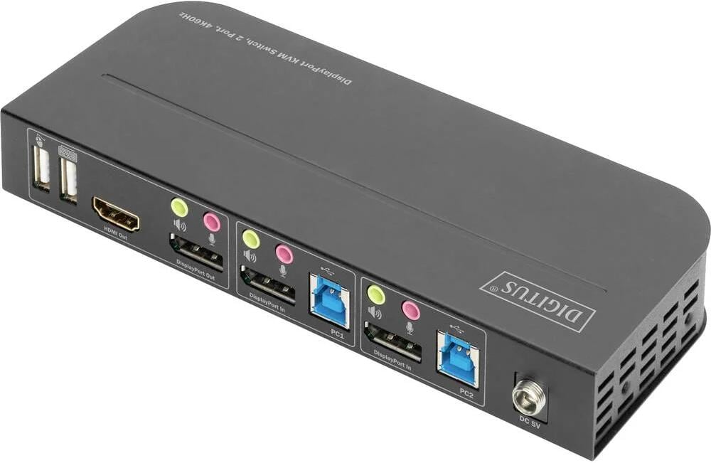 Digitus DS-12850 2+2 Port KVM-Umschalter DisplayPort HDMI Fernbedienung Tastatur 3840x2160 Pixel