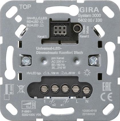 Gira 540200 Universal-LED-Dimmeinsatz Schalter Dimmer 2-fach System 3000