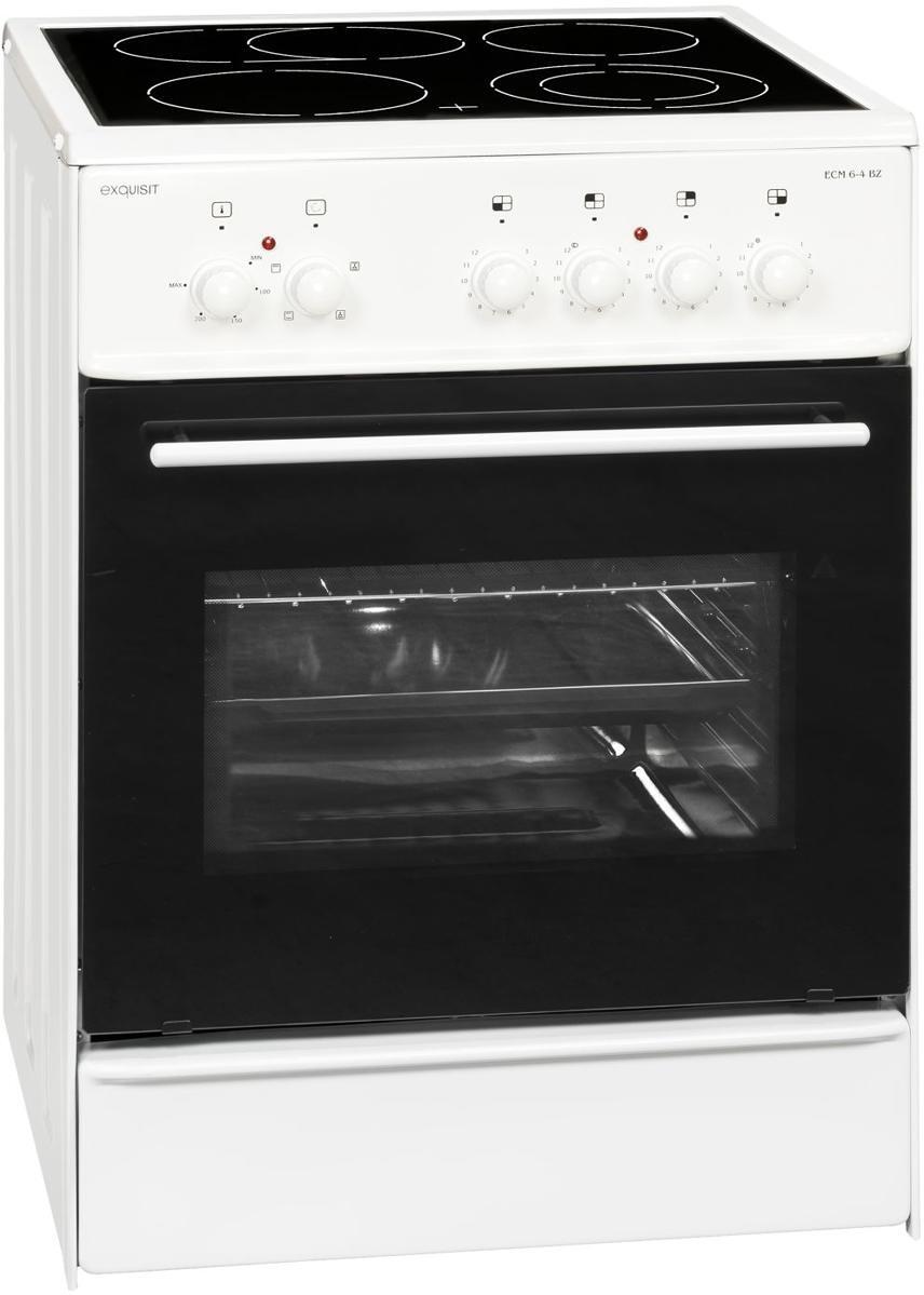 Exquisit ECM6-4BZ Elektro-Standherd Glaskeramik-Kochfeld 60cm breit 61 Liter Grill Umluft weiß