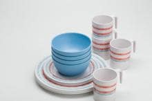 Flamefield Just Stripes Geschirr-Set Essteller Schüssel Tasse 16tlg blau rot