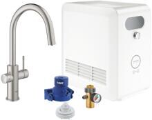 Grohe Blue Professional Set Einhand-Spültischbatterie C-Auslauf Bluetooth/WIFI herausziehbarer Mousseurauslauf supersteel (31325DC2)