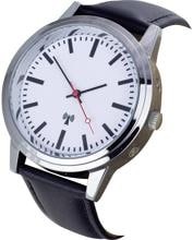 EuroTime 62528 Funk Armbanduhr Herrenuhr 40x11mm Edelstahl Lederarmband Bahnhofsminuterie schwarz silber