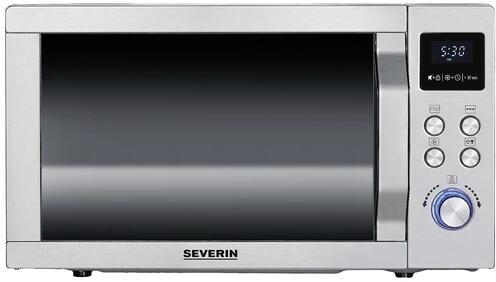 Severin MW 7774 Stand-Mikrowelle 25 Liter 48,3cm breit 900 Watt Grill Heißluft-Funktion Pizzafunktion silber