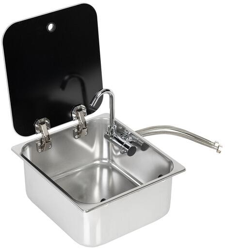 Carbest Spüle Spülbecken mit Wasserhahn Glasabdeckung Edelstahl Wohnwagen Wohnmobil