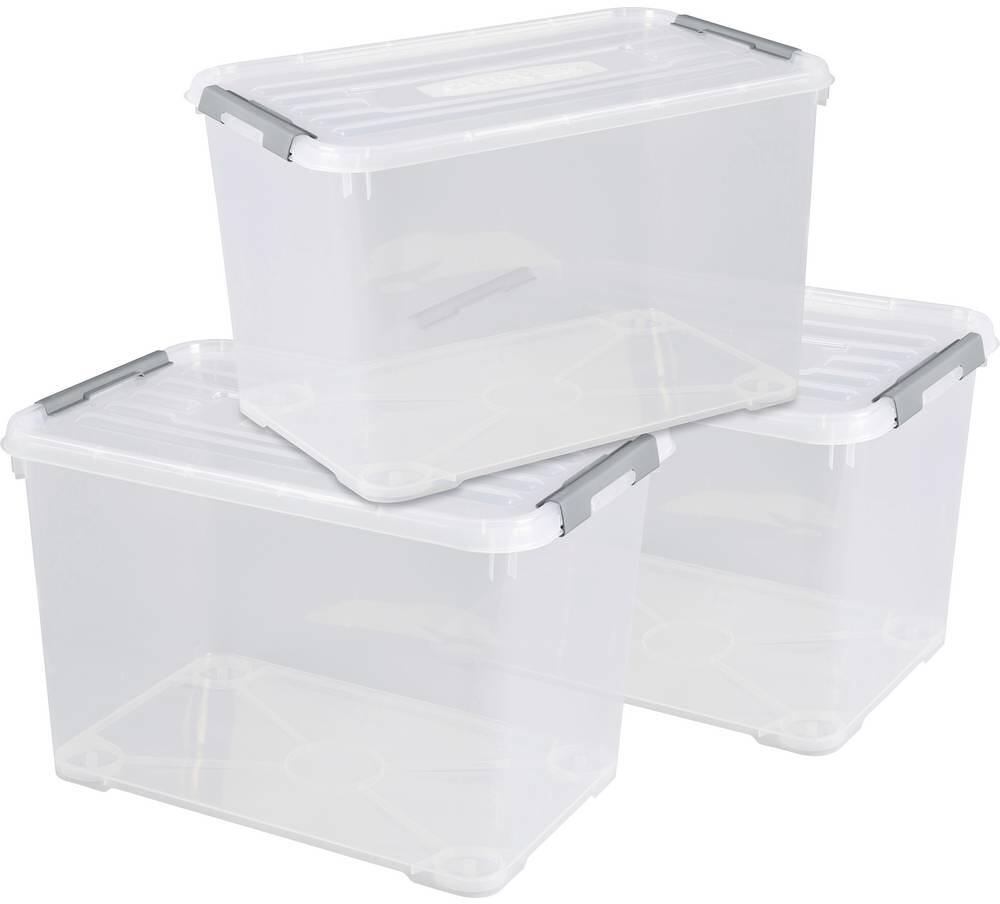 3 Stück Curver Handy Kunststoffbox Aufbewahrungsbox 65 Liter stapelbar transparent