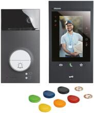 Bticino Flex"ONE Videosprechanlagen-Set Türstation LINEA3000 Black Video-Innenstelle CLASSE 300EOS Zweifamilienhaus AP grau