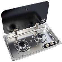 Carbest Einbau-Gaskocher mit Glasabdeckung 2-flammig 30mbar 530x326x119mm Edelstahl