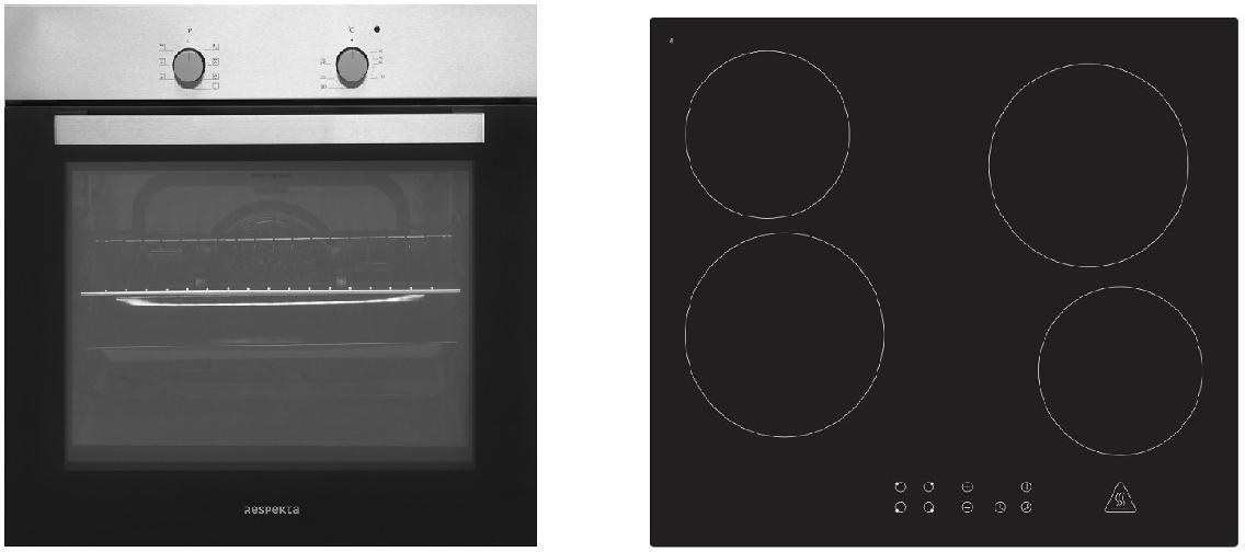 Respekta ASET1204400 Backofen-Set AB 120-33 KM 4400 60cm breit 56 Liter Glaskeramik-Kochfeld 4 Kochzonen 9 Leistungsstufen Überhitzungsschutz Edelstah