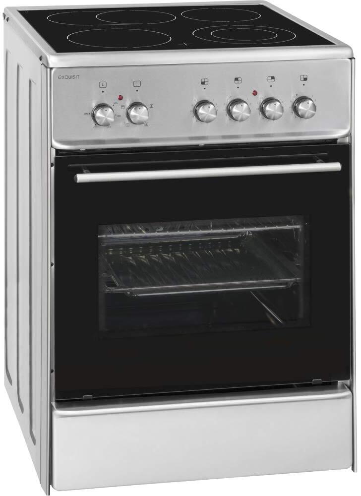 Exquisit ECM 6-4 I BZ Elektro-Standherd Glaskeramik-Kochfeld 60cm breit 61 Liter Edelstahl