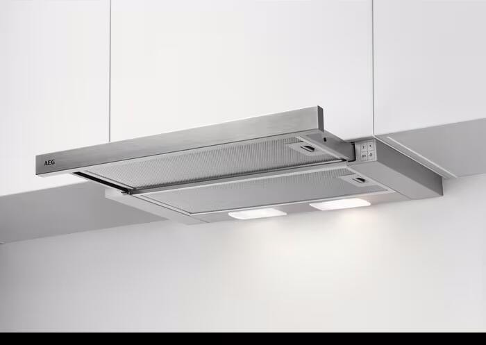 AEG DPB3622S Extractor 3000 Dunstabzugshaube Flachschirmhaube 59,8cm breit LED-Beleuchtung Drucktasten edelstahl