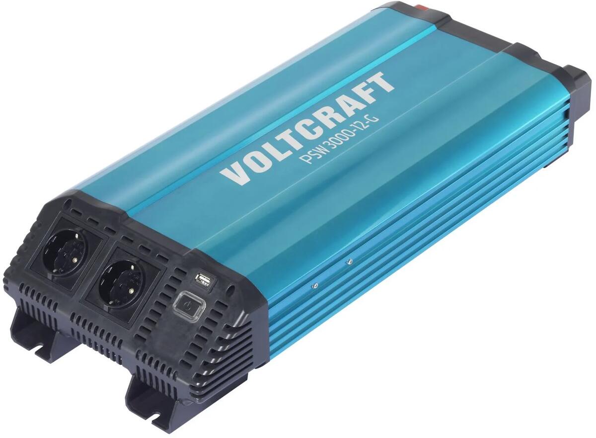 Voltcraft VC-14490415 Wechselrichter Sinuswelle Schutzkontaktsteckdose USB 3000 Watt 12V/DC 230V/AC blau