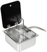 Carbest Spüle Spülbecken mit Wasserhahn Glasabdeckung Edelstahl Wohnwagen Wohnmobil