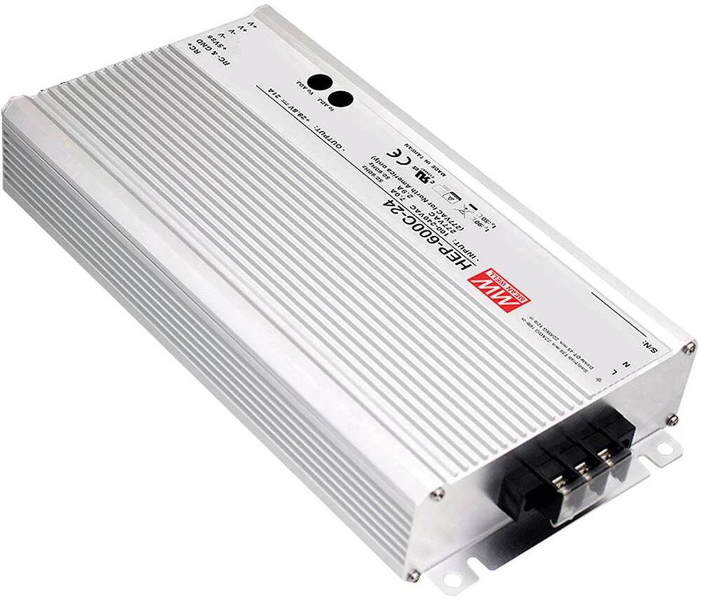 MW Mean Well HEP-600C-24 Bleiakku-Ladegerät Batterieladegerät 24V Ladestrom max. 21A silber
