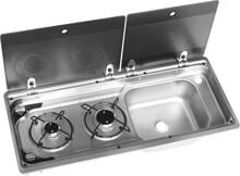 Dometic MO9722R Kocher-Spülenkombination 76cm breit 2-flammiges Gas-Kochfeld metallic