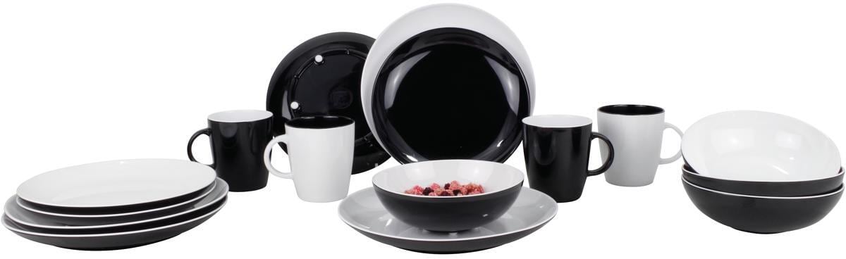 Gimex Classic Line Black & White Geschirrset Camping-Geschirr 16-teilig Teller Schale Becher Outdoor